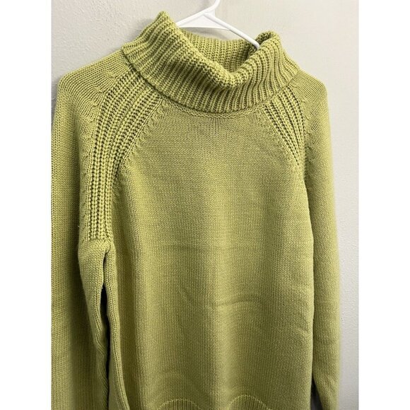Evan Picone turtle neck sweater women large chunky knit lime green wool blend - Picture 4 of 8